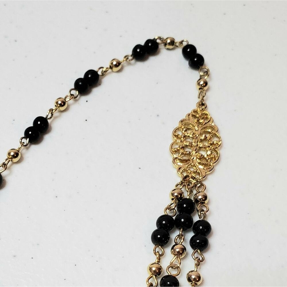 Costume Jewelry Gold-Tone Beaded Triple Loop Statement Necklace - Picture 5 of 7